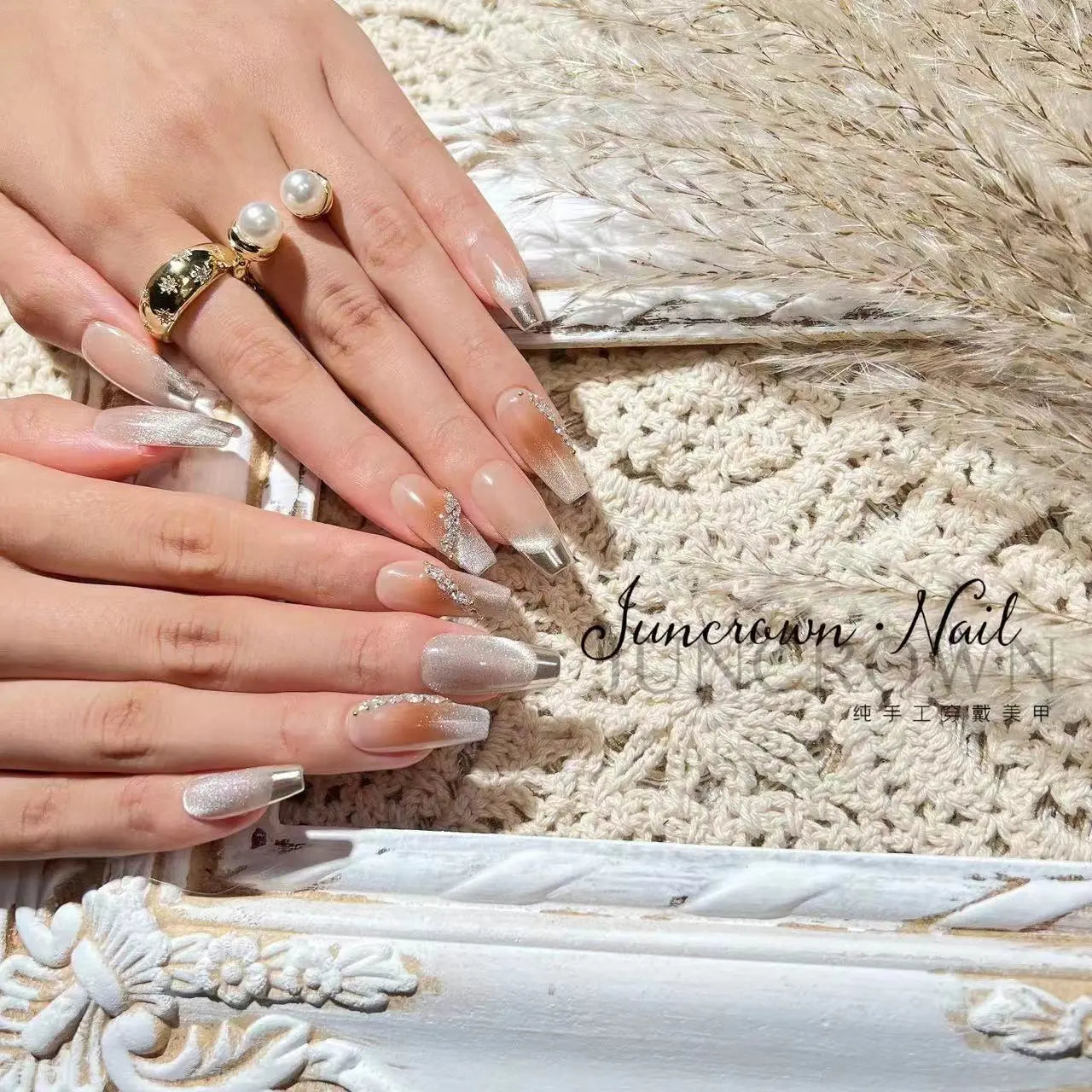 【Autumn luxury】hand made;  Gentle galaxy；French style; Press-on nails;