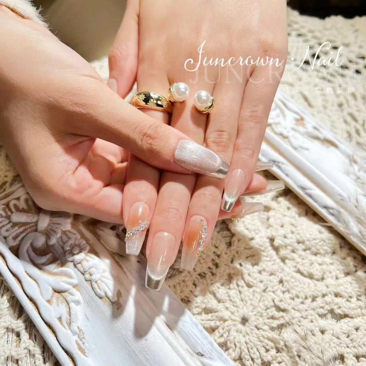 【Autumn luxury】hand made;  Gentle galaxy；French style; Press-on nails;