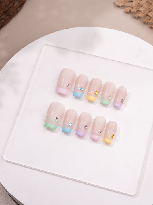 【LT84】hand made;  Press-on nails;Casual;Painted;Diamond