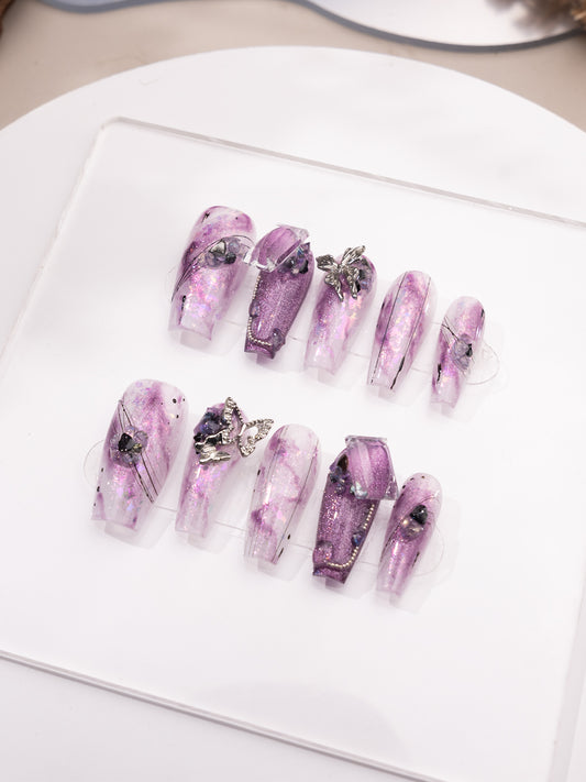 【LA56】hand made;  Press-on nails;Casual;Painted;Diamond