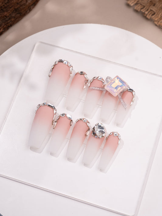 【LA33】hand made;  Press-on nails;Casual;Painted; Diamond