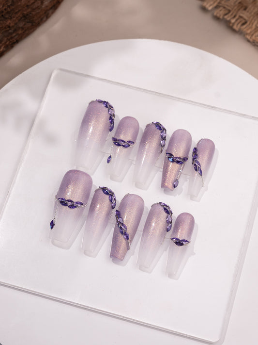 【LA45】hand made;  Press-on nails;Casual;Painted; Diamond