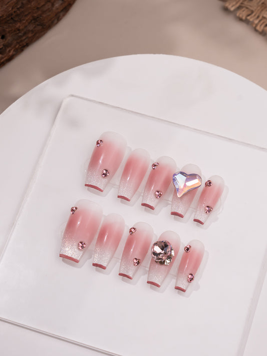 【LT58】hand made;  Press-on nails;Casual;Painted;Diamond