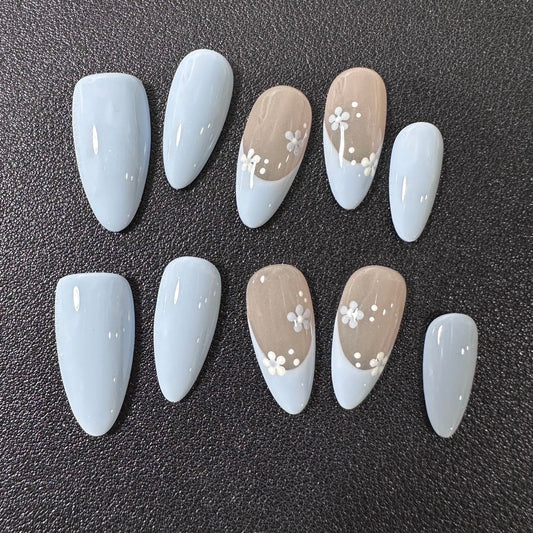 【H9379】hand made;  Press-on nails;Casual;Painted;French