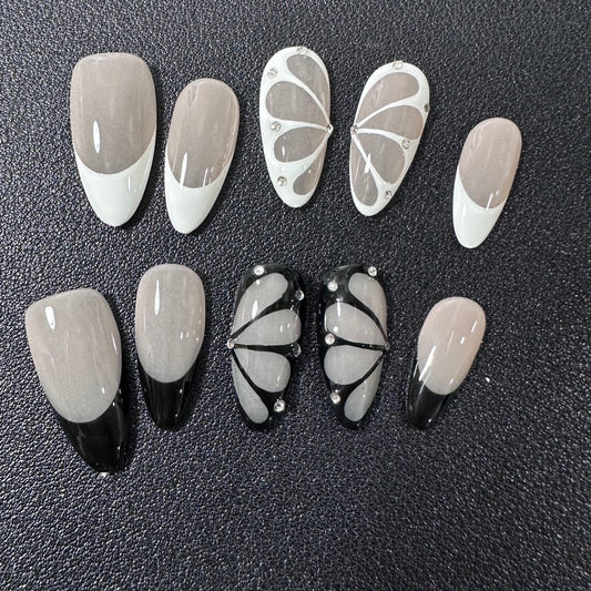 【H9366】hand made;  Press-on nails;Casual;Painted;French