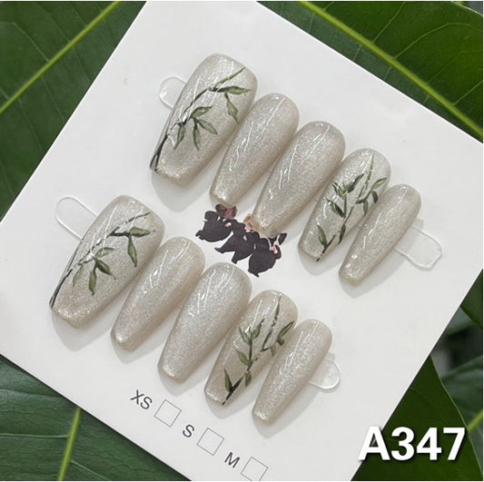 【Bamboo】hand made;  Press-on nails;Cat eyes;