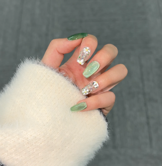 【 Jade】hand made;  Press-on nails; Galaxy; Painted;