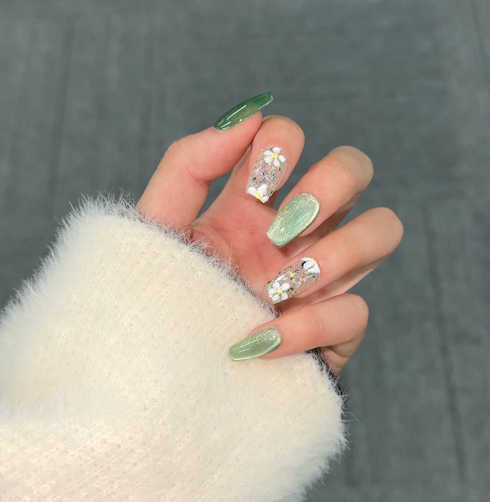 【 Jade】hand made;  Press-on nails; Galaxy; Painted;