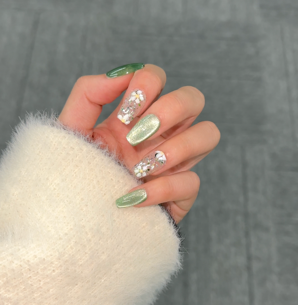 【 Jade】hand made;  Press-on nails; Galaxy; Painted;