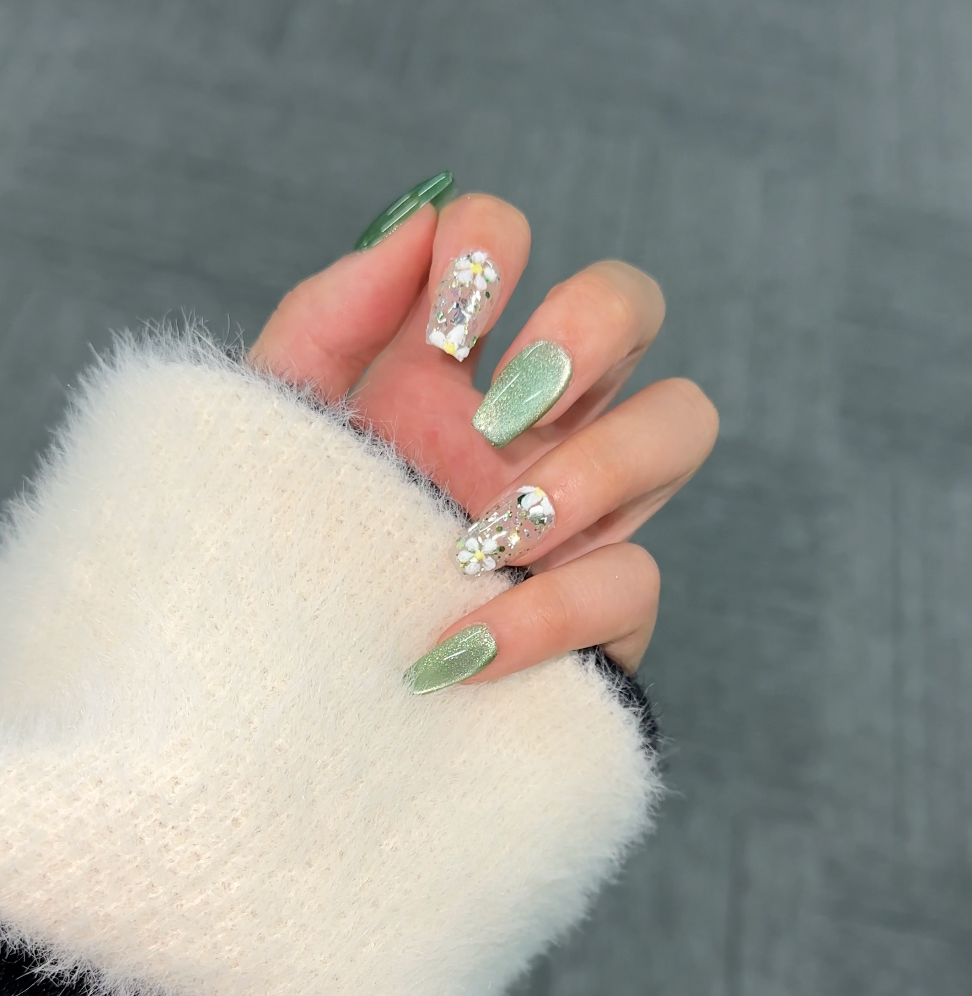 【 Jade】hand made;  Press-on nails; Galaxy; Painted;