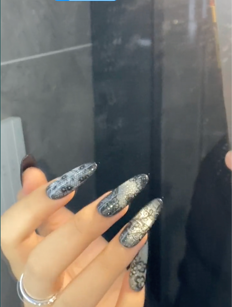 【Black lace】hand made;  Press-on nails;  Classic; Galaxy;Cat eyes;