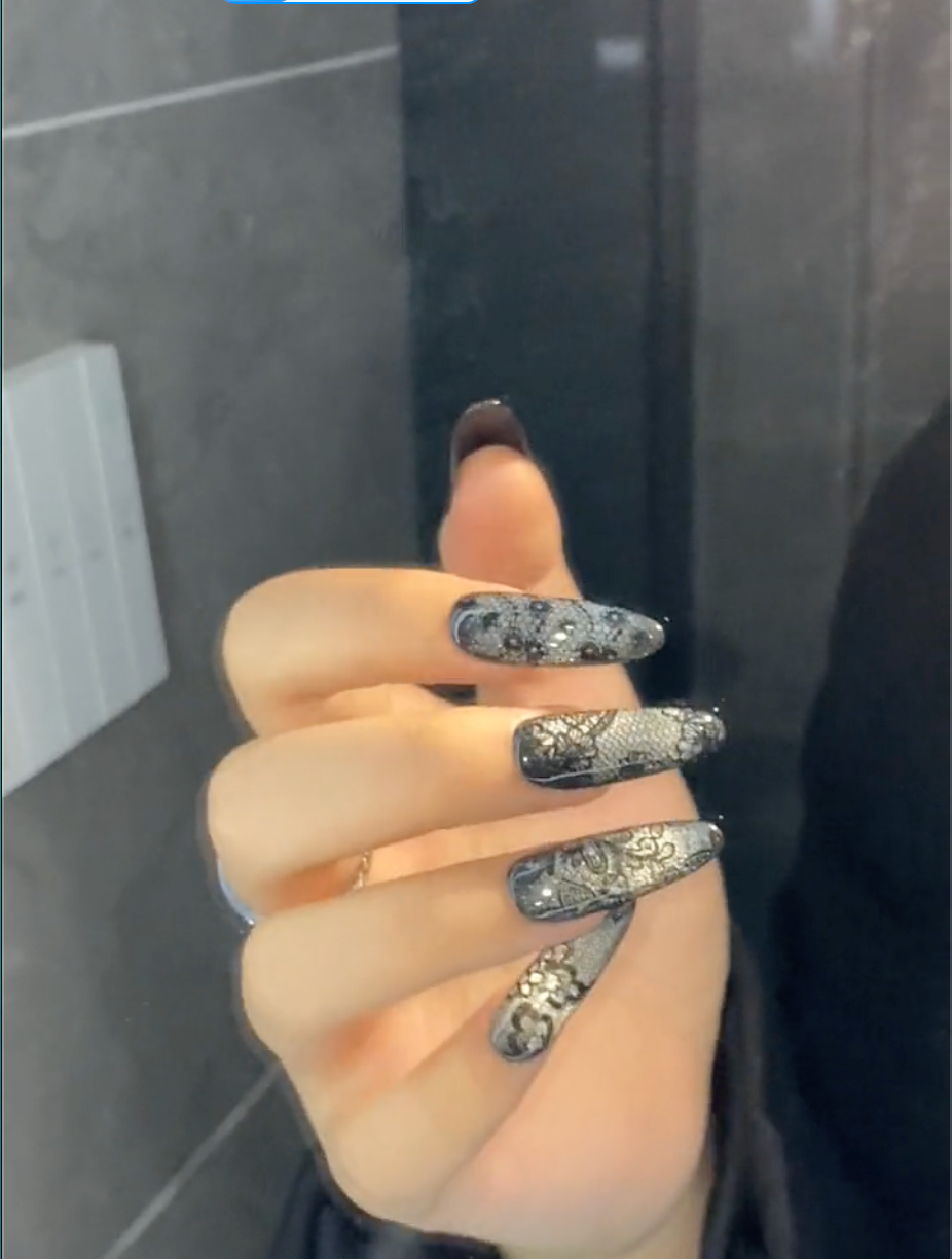 【Black lace】hand made;  Press-on nails;  Classic; Galaxy;Cat eyes;