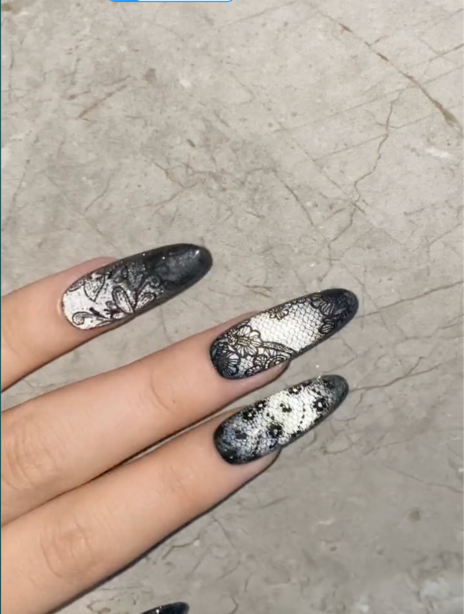 【Black lace】hand made;  Press-on nails;  Classic; Galaxy;Cat eyes;