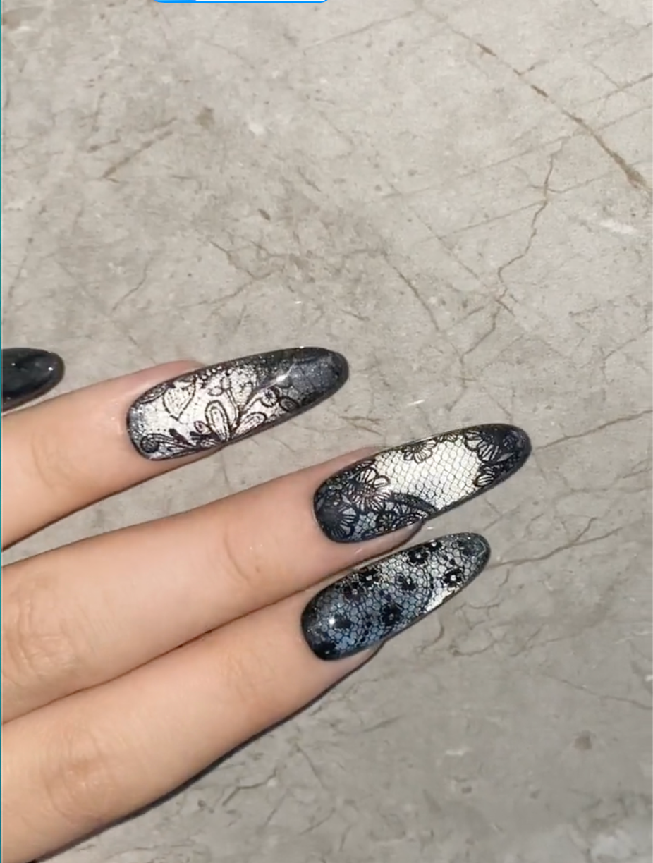 【Black lace】hand made;  Press-on nails;  Classic; Galaxy;Cat eyes;