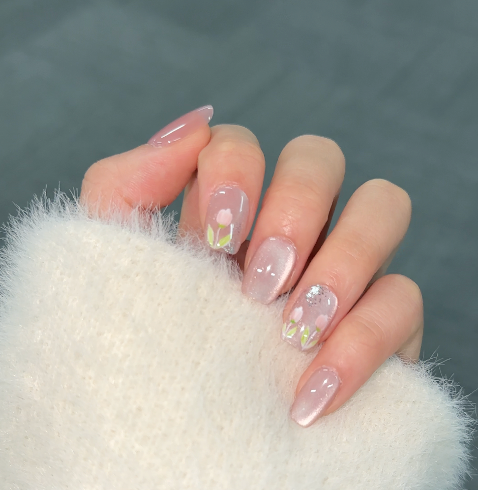 【 Tulip】hand made;  Press-on nails; Galaxy;  Painted