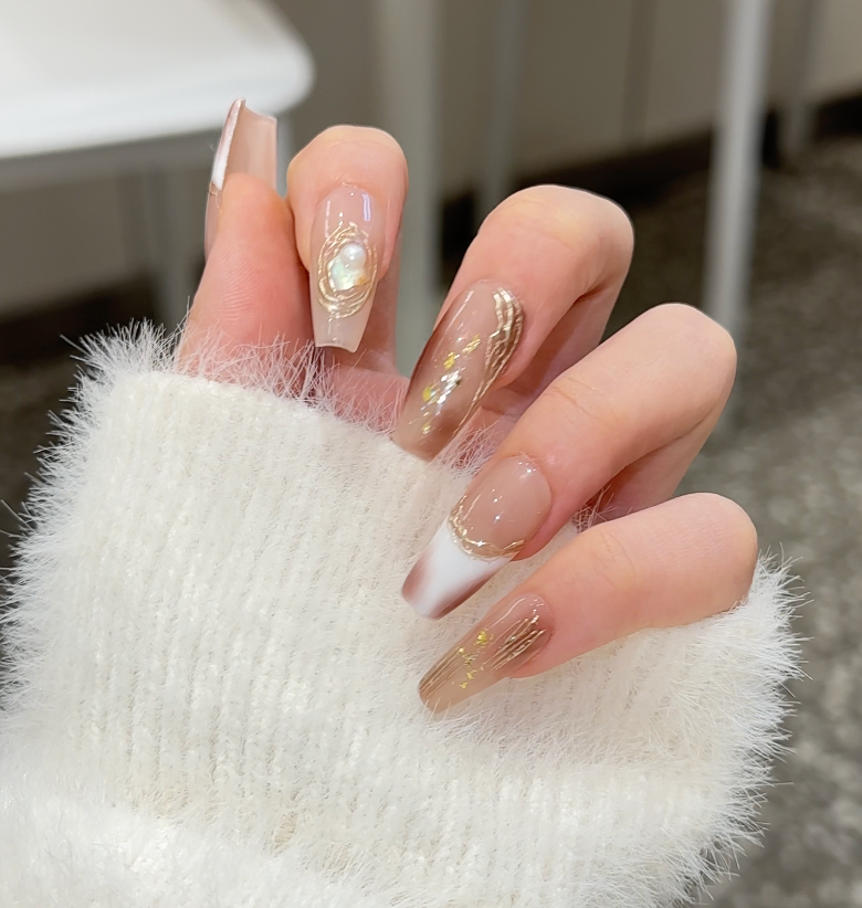 【  Caramel Latte】hand made;  Press-on nails;Casual;