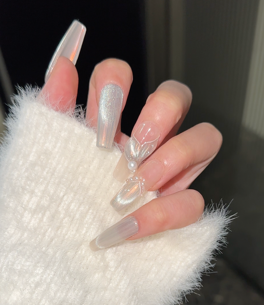 【 Mermaid tail】hand made;  Press-on nails;Casual; Galaxy；Cat eyes