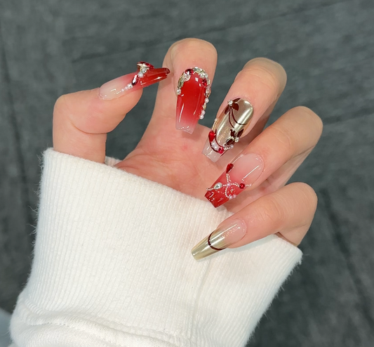 【 Maple sugar】hand made;  Press-on nails;French； Diamond