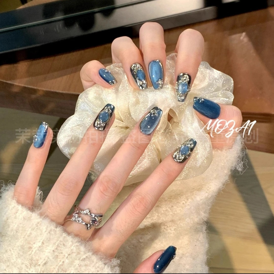 【Azure Island】Heavy Sparkling, Hand made; Press-on nails;