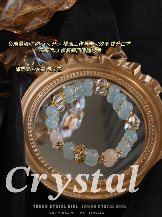 【Jewelry】"Rose Manor Series" Aquamarine White Crystal Moonstone