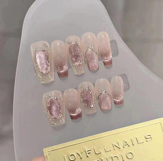 【Seattle】Hand made; Gentle pink galaxy； Press-on nails;