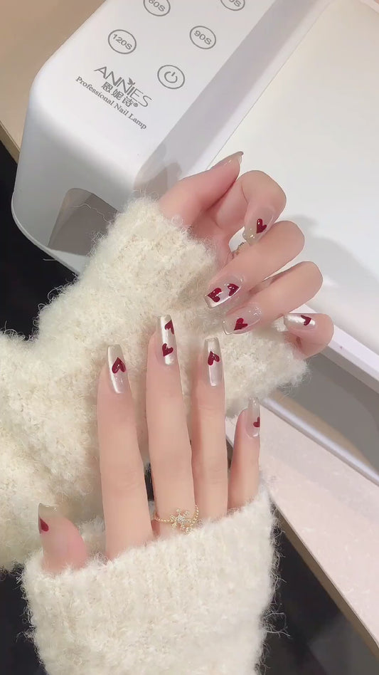 【Burgundy sweetheart 】hand made; Gentle galaxy；Press-on nails;